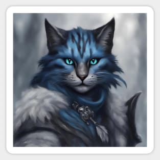 Fantasy cat knight blue Sticker